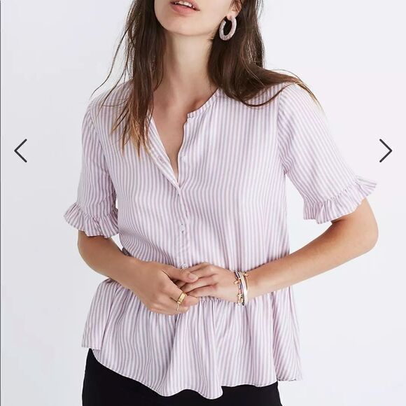 Madewell Studio Ruffle-Hem Top in Lavender Stripe size XS - Picture 1 of 8